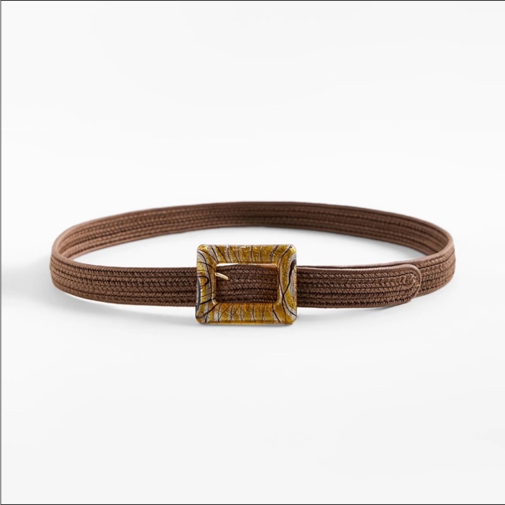 NWT Zara Brown Belt with a contrast glass-effect buckle - Size 85